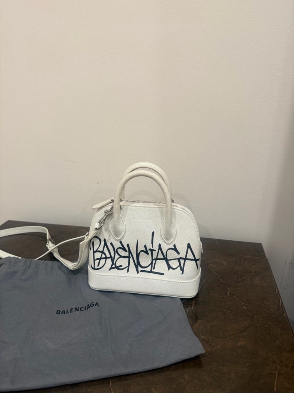 Balenciaga White Mini Graffiti Dome Top-Handle Bag